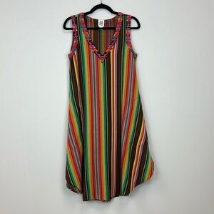 Ivy Jane Striped Multicolor V Neck Midi Dress Asymmetrical Hem Size Small Boho